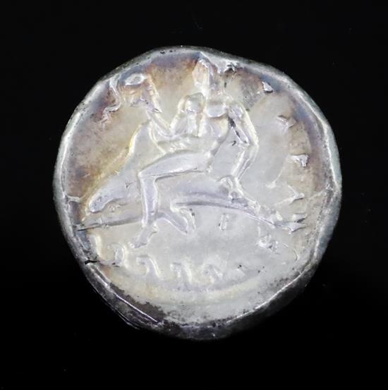 Ancient Coins, Greek, Calabria, Tarentum AR nomos, c.344-340 BC, 7.7g, 21mm, GVF with some lustre